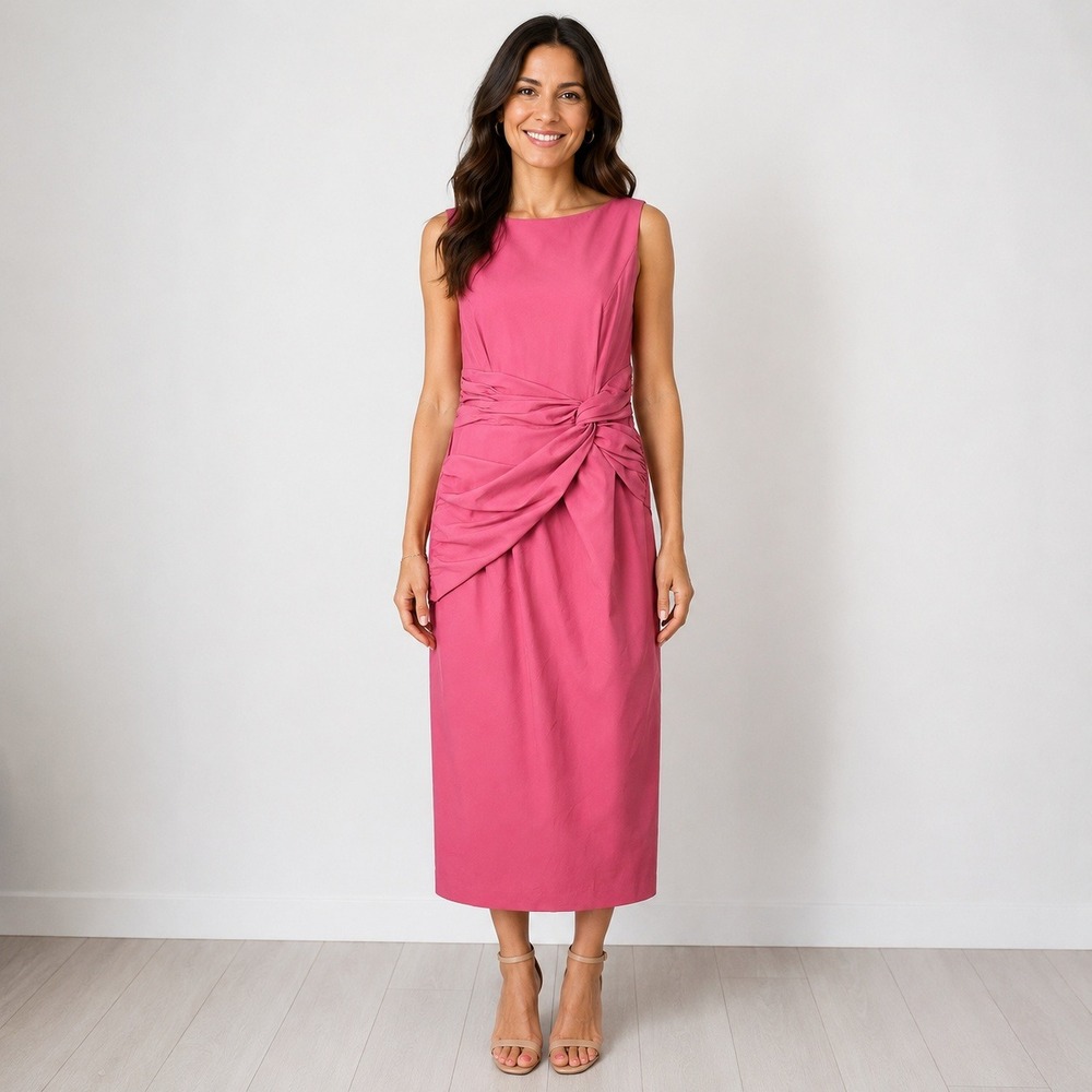 NWT Kay Unger Sabina Dress 16 Berry Sorbet Twisted Midi Sheath Formal Wedding - Picture 1 of 16
